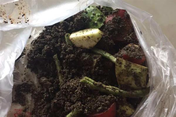 肥料袋的制作方法，将水果菜叶拌入土中再扎进袋口