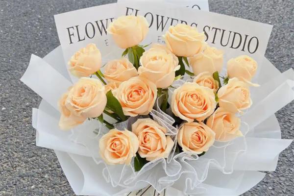 香槟玫瑰加满天星的寓意,寓意我只钟情于你等