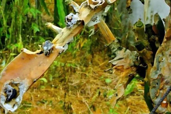 火龙果茎枯病的症状，植株棱边会出现非常多的小黑点