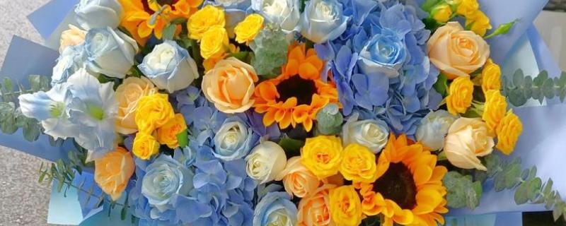 向日葵和香槟玫瑰花的寓意，寓意祝福祝愿、永远爱你等